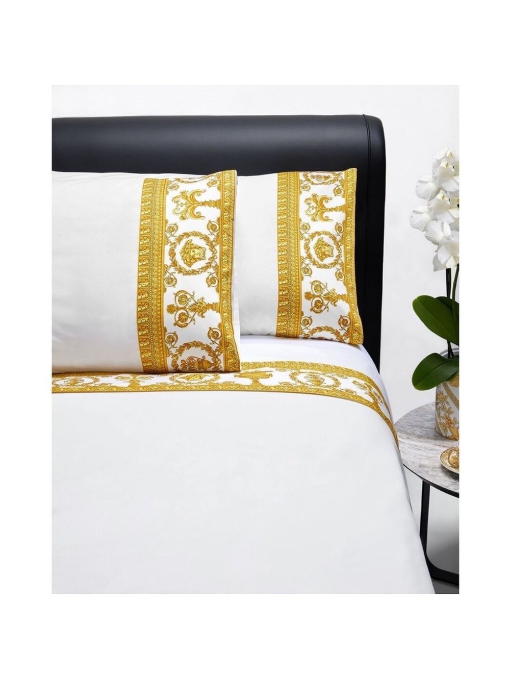 Authentic Versace Baroque Flat Sheet King Cotton Italy White Gold 280 TC
